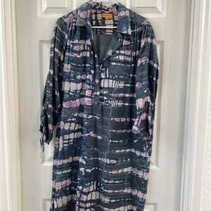 Tie-dye fit for the office Blue and Lavender Midi Dress